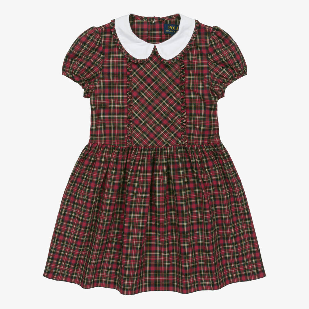 Ralph Lauren-Girls Red Tartan Cotton Dress | Childrensalon