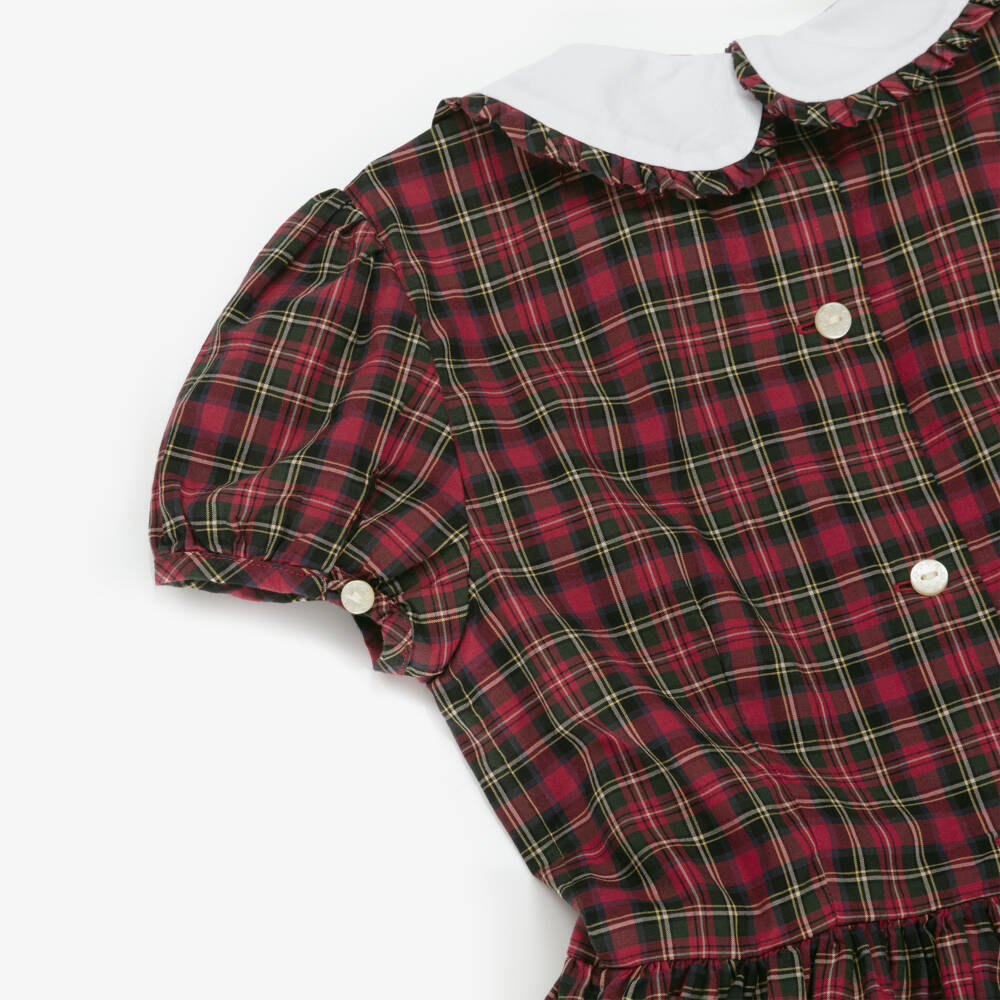 Ralph Lauren-Girls Red Tartan Cotton Dress | Childrensalon