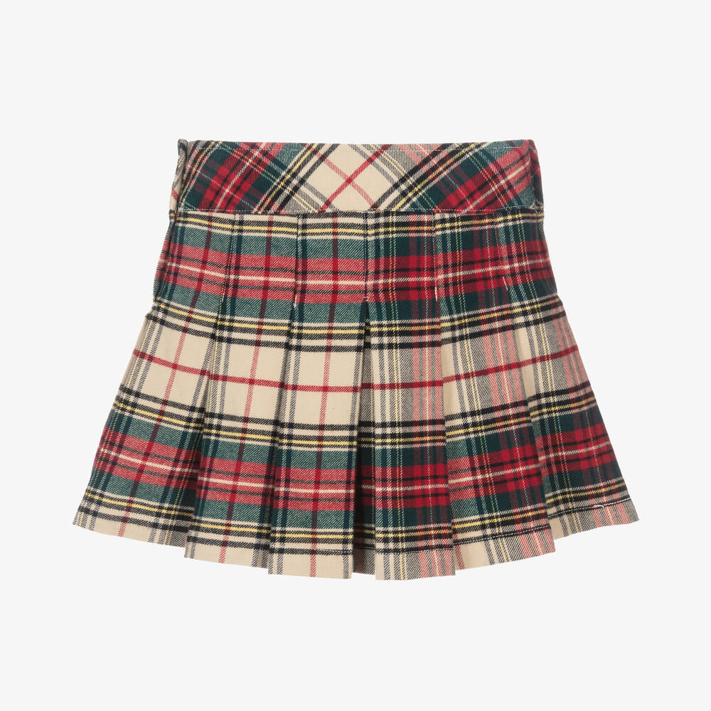 Ralph Lauren-Girls Red Tartan Cotton Skirt | Childrensalon