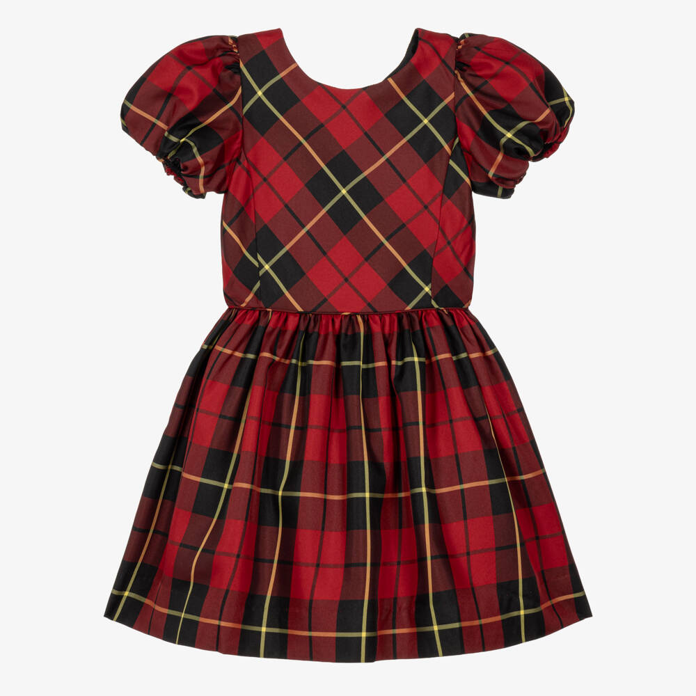 Ralph Lauren-Girls Red Tartan Taffeta Dress | Childrensalon