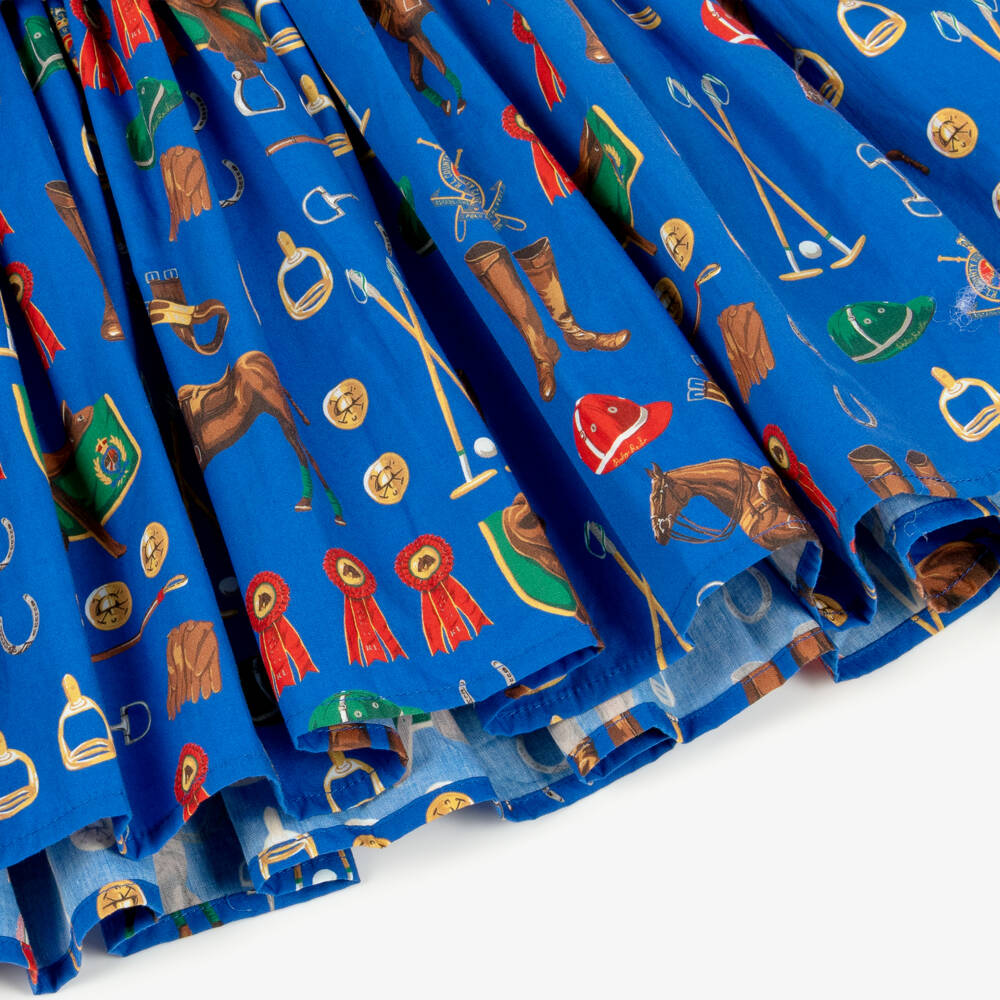 Ralph Lauren-Girls Royal Blue Polo Style Dress with Equestrian Print | Childrensalon