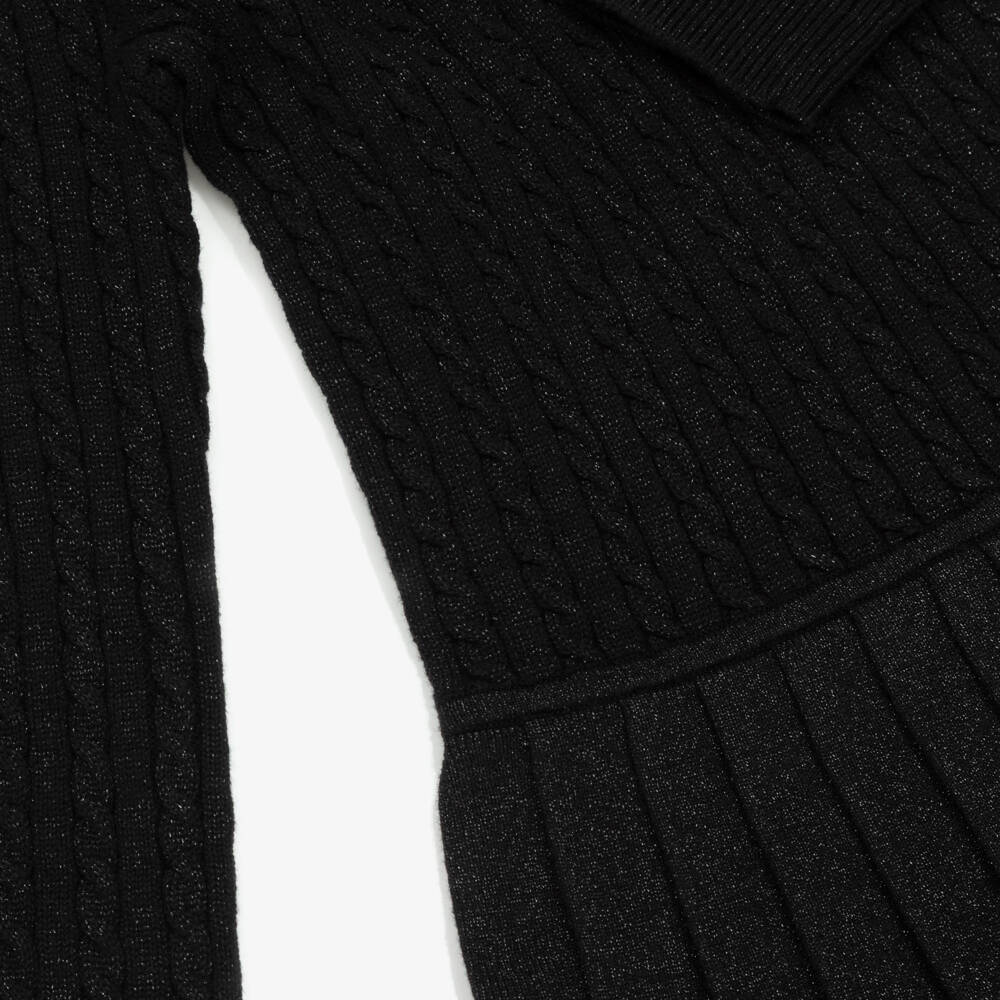 Ralph Lauren-Girls Shimmery Black Cable Knit Cotton Dress | Childrensalon