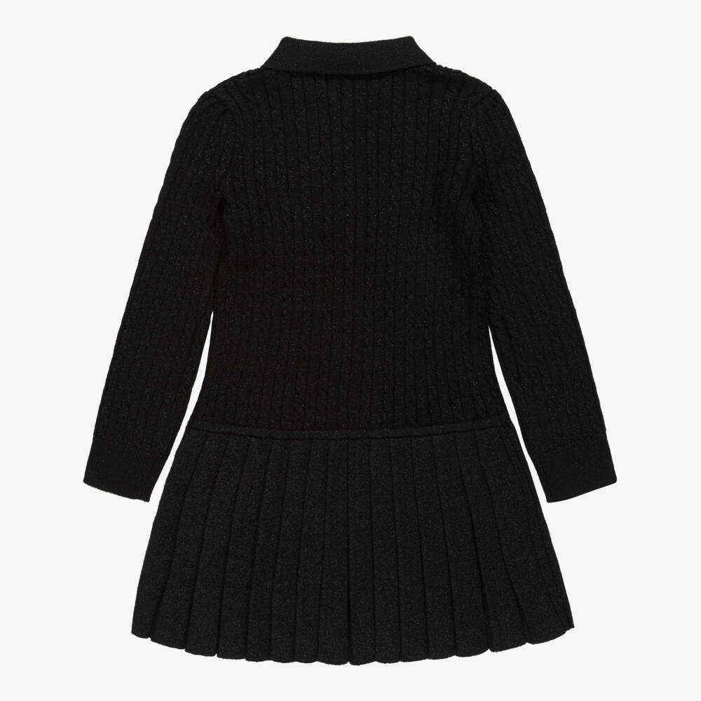 Ralph Lauren-Girls Shimmery Black Cable Knit Cotton Dress | Childrensalon