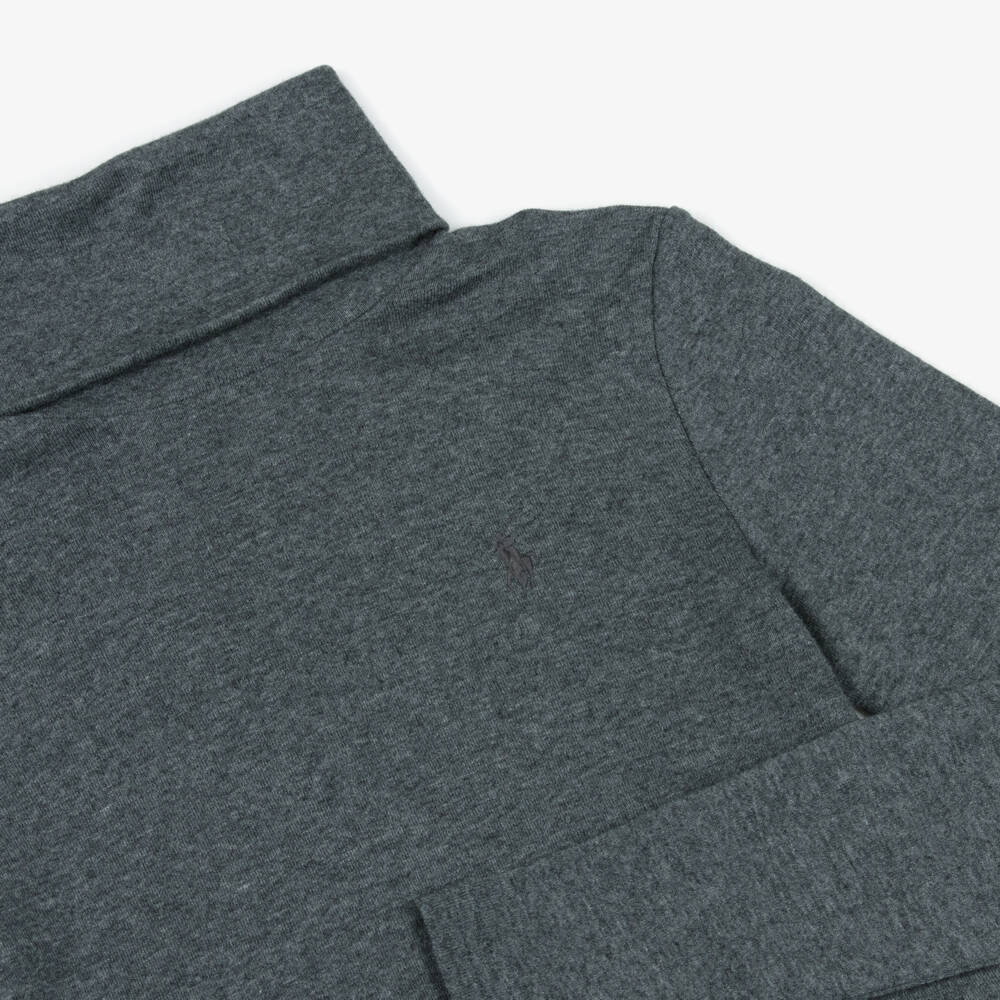 Ralph Lauren-Girls Steel Grey Long-Sleeved Roll Neck Top | Childrensalon
