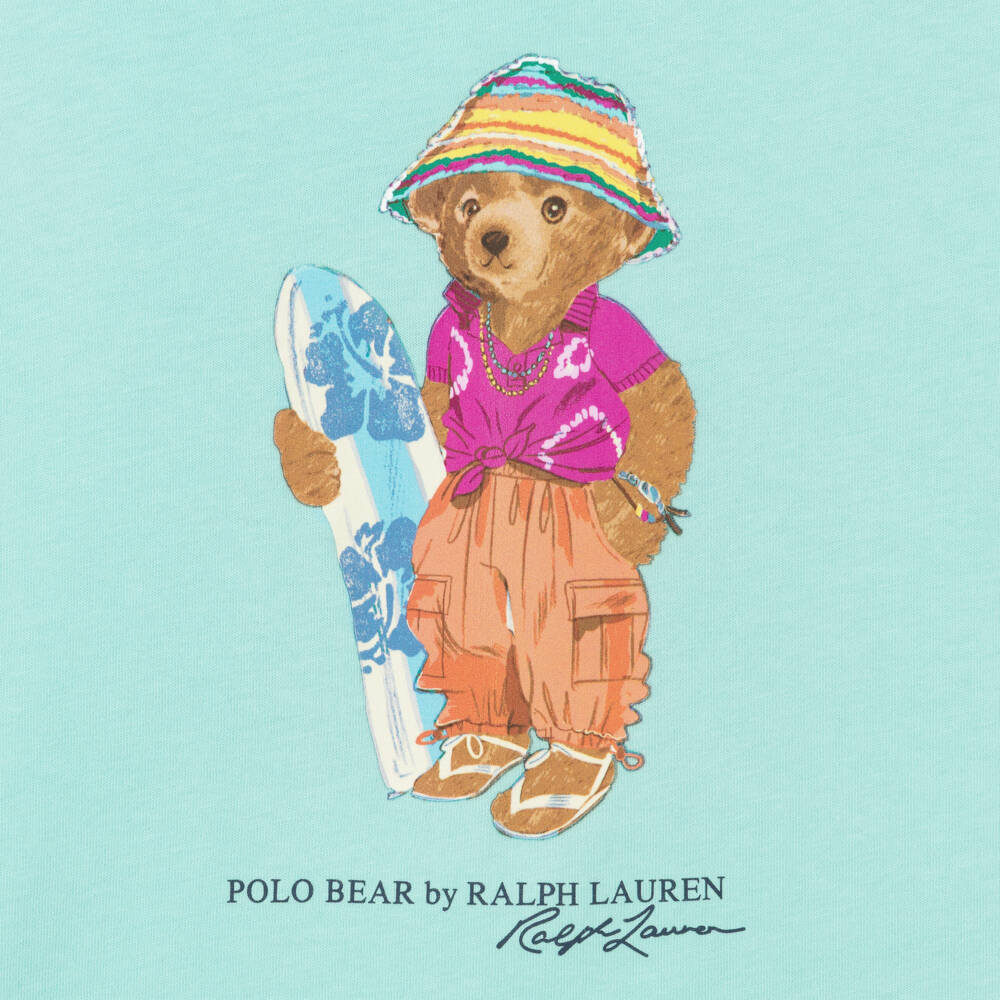 Ralph Lauren-Girls Turquoise Blue Polo Bear T-Shirt | Childrensalon