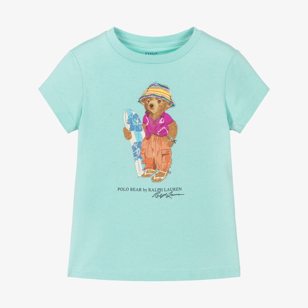 Ralph Lauren-Girls Turquoise Blue Polo Bear T-Shirt | Childrensalon