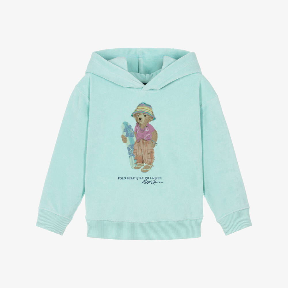 Ralph Lauren-Girls Turquoise Blue Polo Bear Towelling Hoodie  | Childrensalon