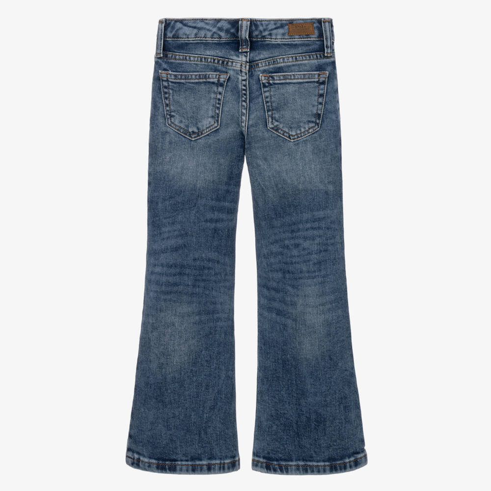 Ralph Lauren-Girls Washed Blue Denim Flared Jeans | Childrensalon