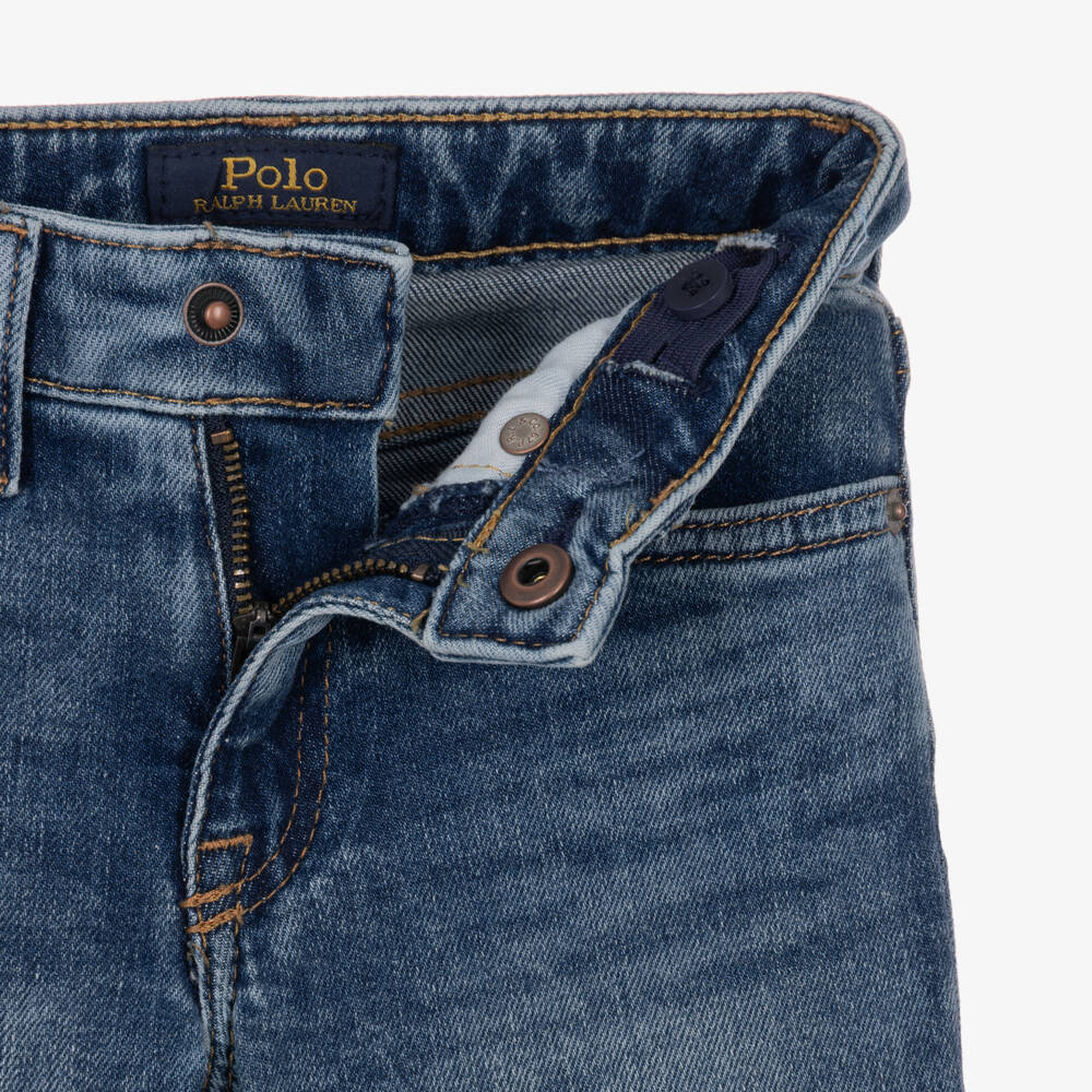 Ralph Lauren-Girls Washed Blue Denim Flared Jeans | Childrensalon