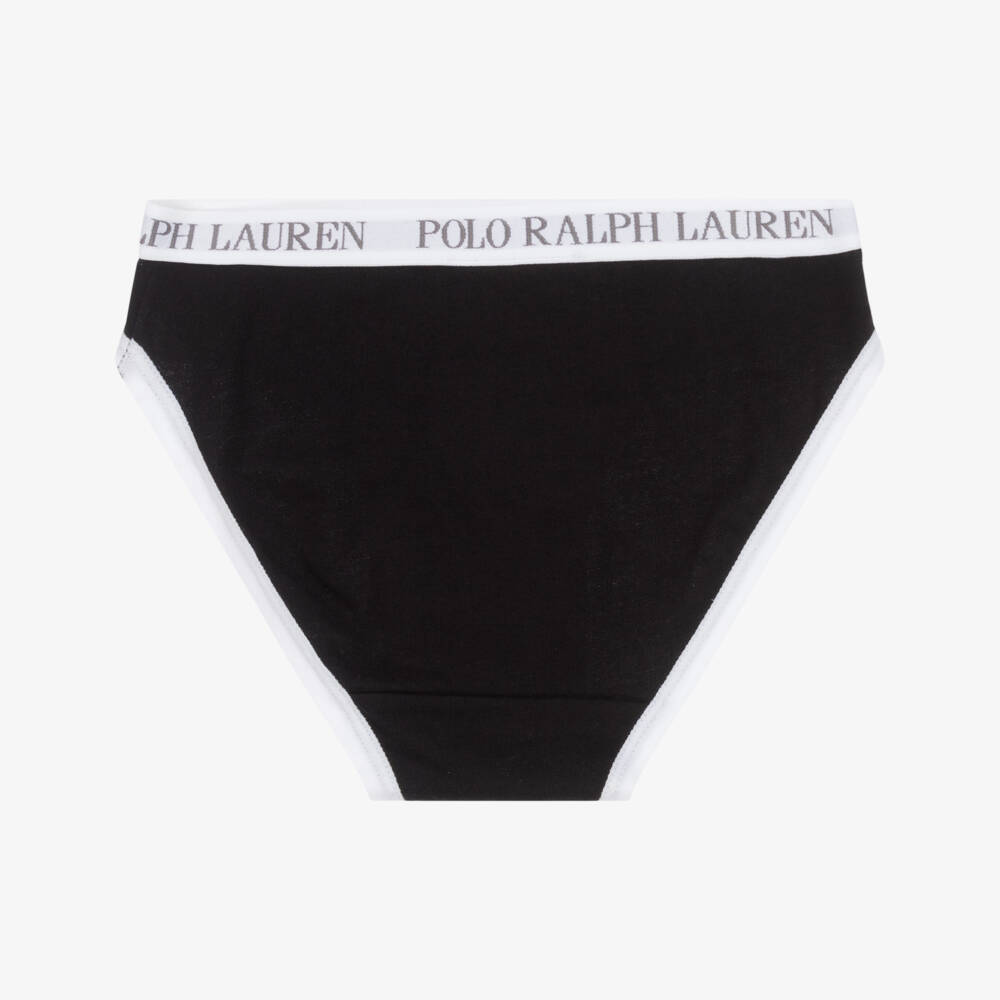 Ralph Lauren-Girls White & Black Cotton Knickers (3 Pack) | Childrensalon