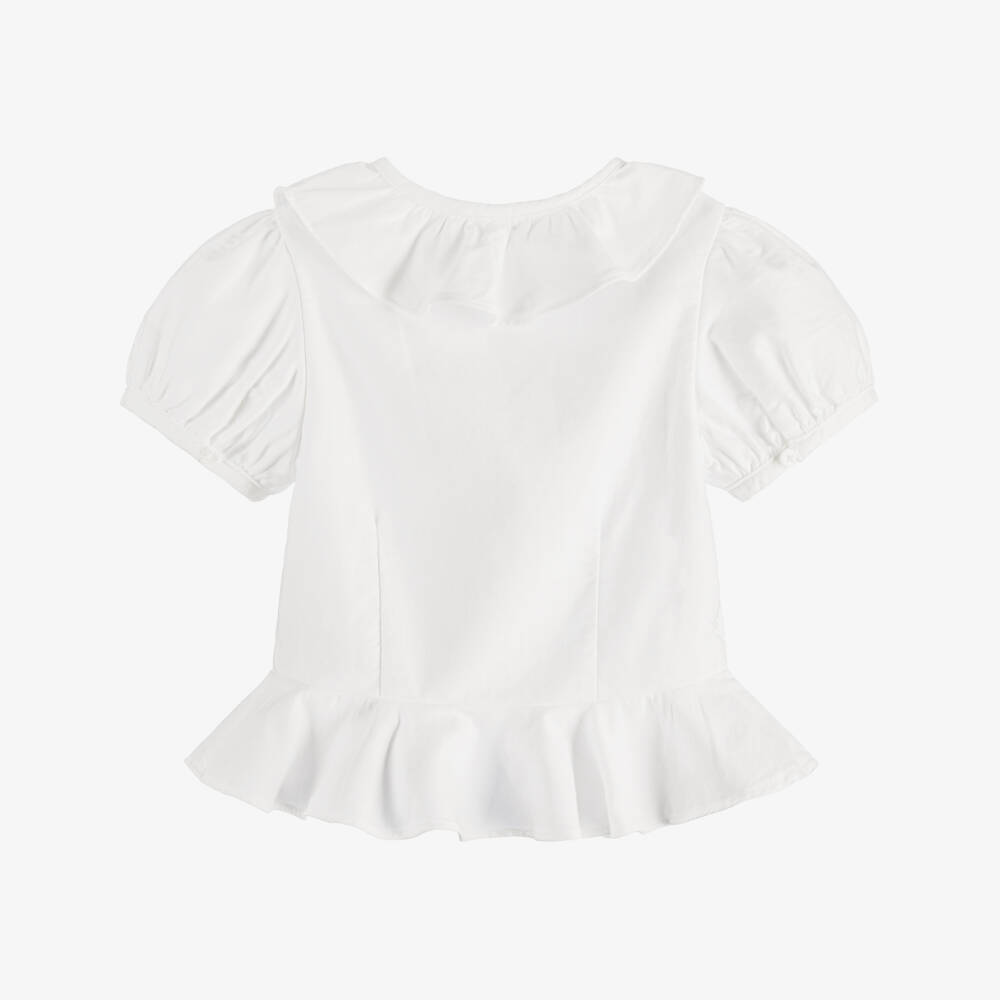Ralph Lauren-Girls White Cotton Blouse with Ruffles | Childrensalon