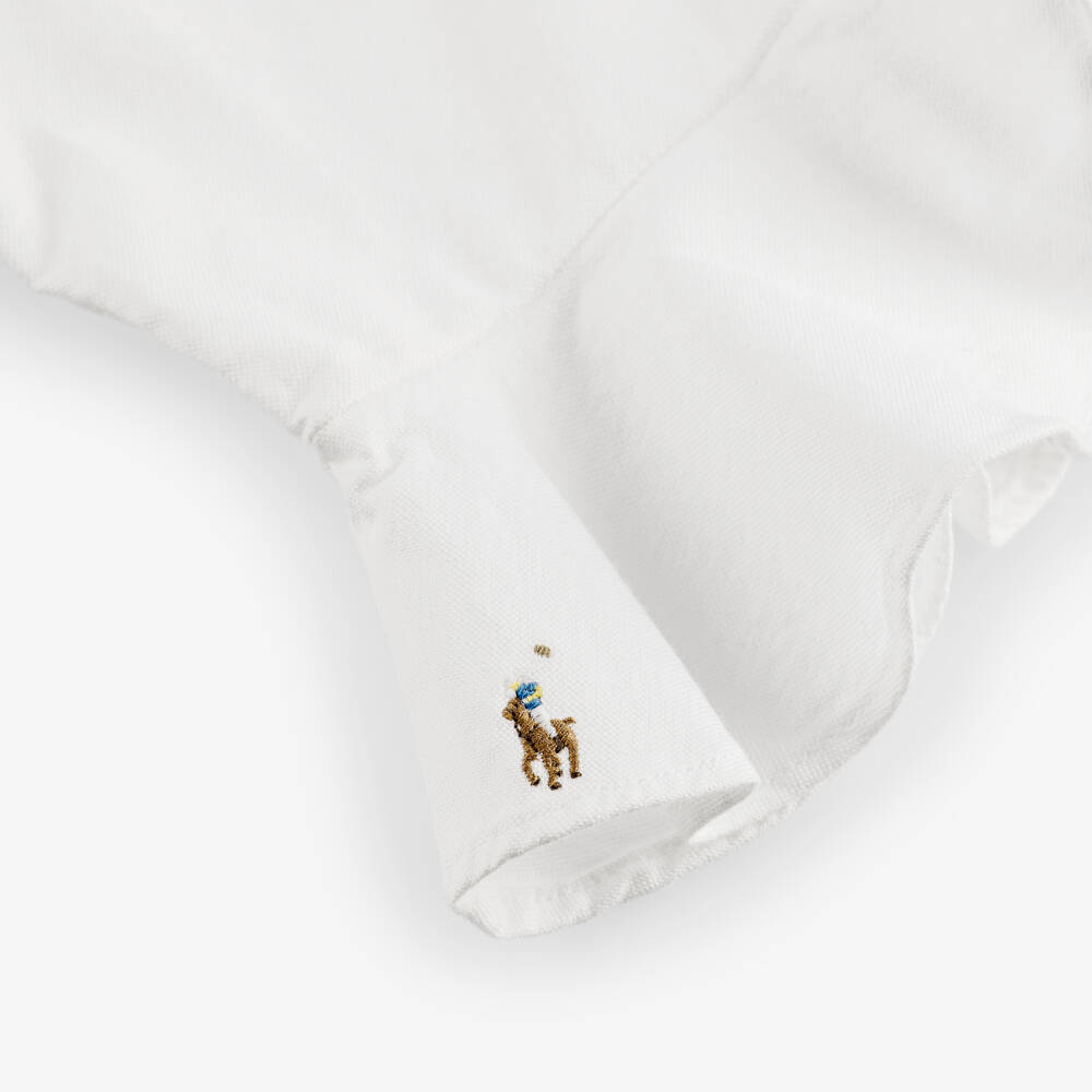 Ralph Lauren-Girls White Cotton Blouse with Ruffles | Childrensalon