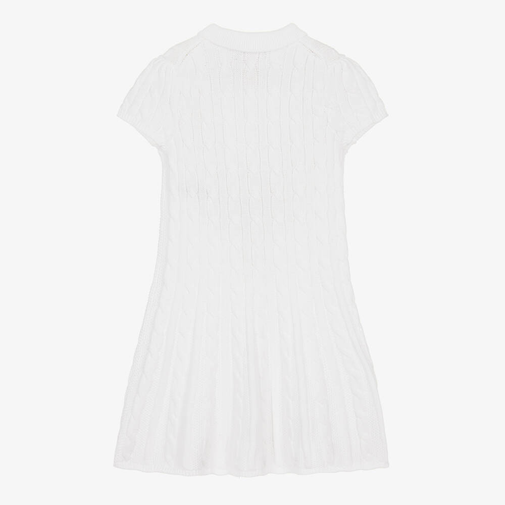 Ralph Lauren-Girls White Cotton Cable Knit Fit & Flare Dress | Childrensalon