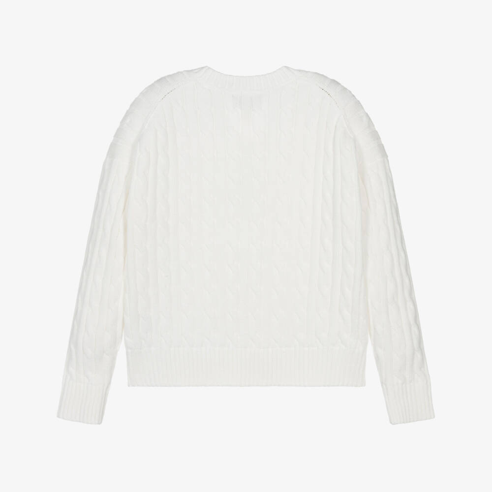 Ralph Lauren-Girls White Cotton Cable Knit Sweater | Childrensalon