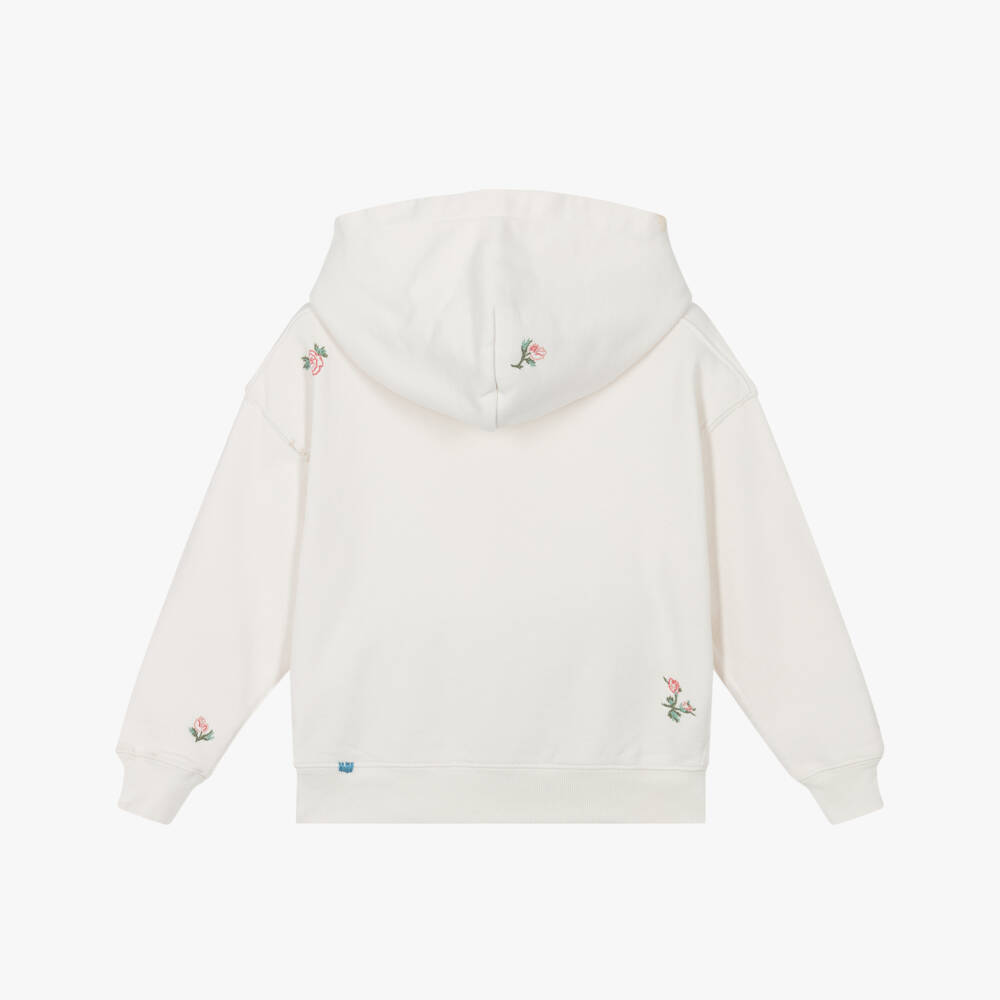 Ralph Lauren-Girls White Cotton Hoodie with Embroidered Flowers | Childrensalon