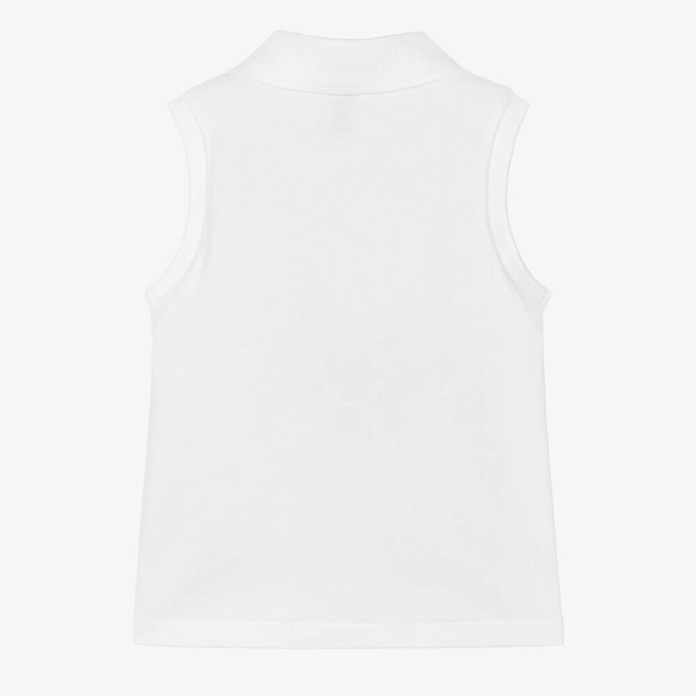 Ralph Lauren-Girls White Cotton Piqué Sleeveless Polo Shirt | Childrensalon
