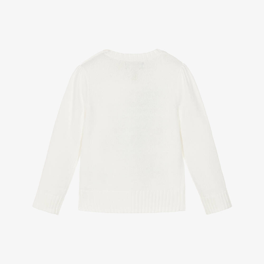 Ralph Lauren-Girls White Cotton Polo Bear Motif Jumper | Childrensalon