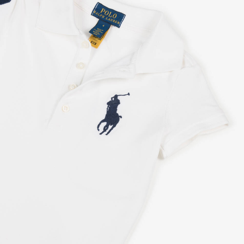 Ralph Lauren-Girls White Cotton Polo Dress with Big Pony Logo | Childrensalon