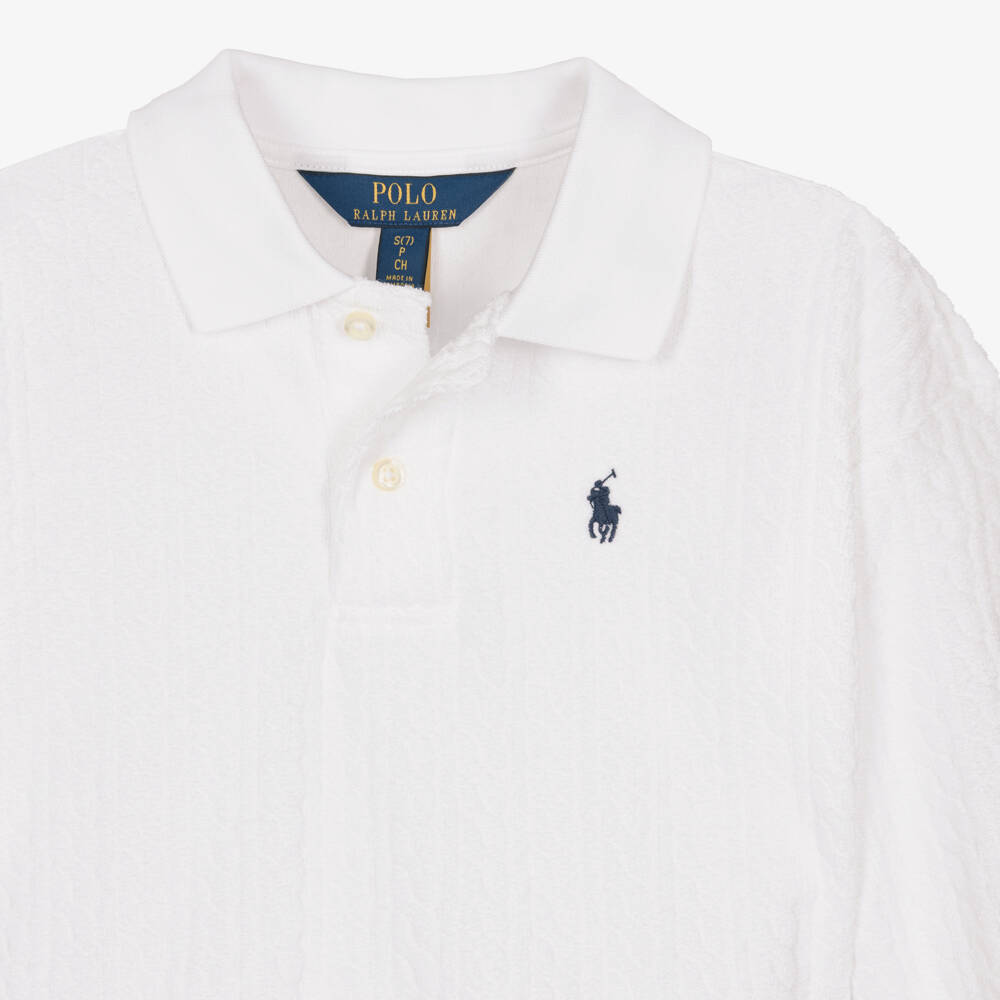 Ralph Lauren-Girls White Cotton Towelling Pony Logo Shorts Set | Childrensalon