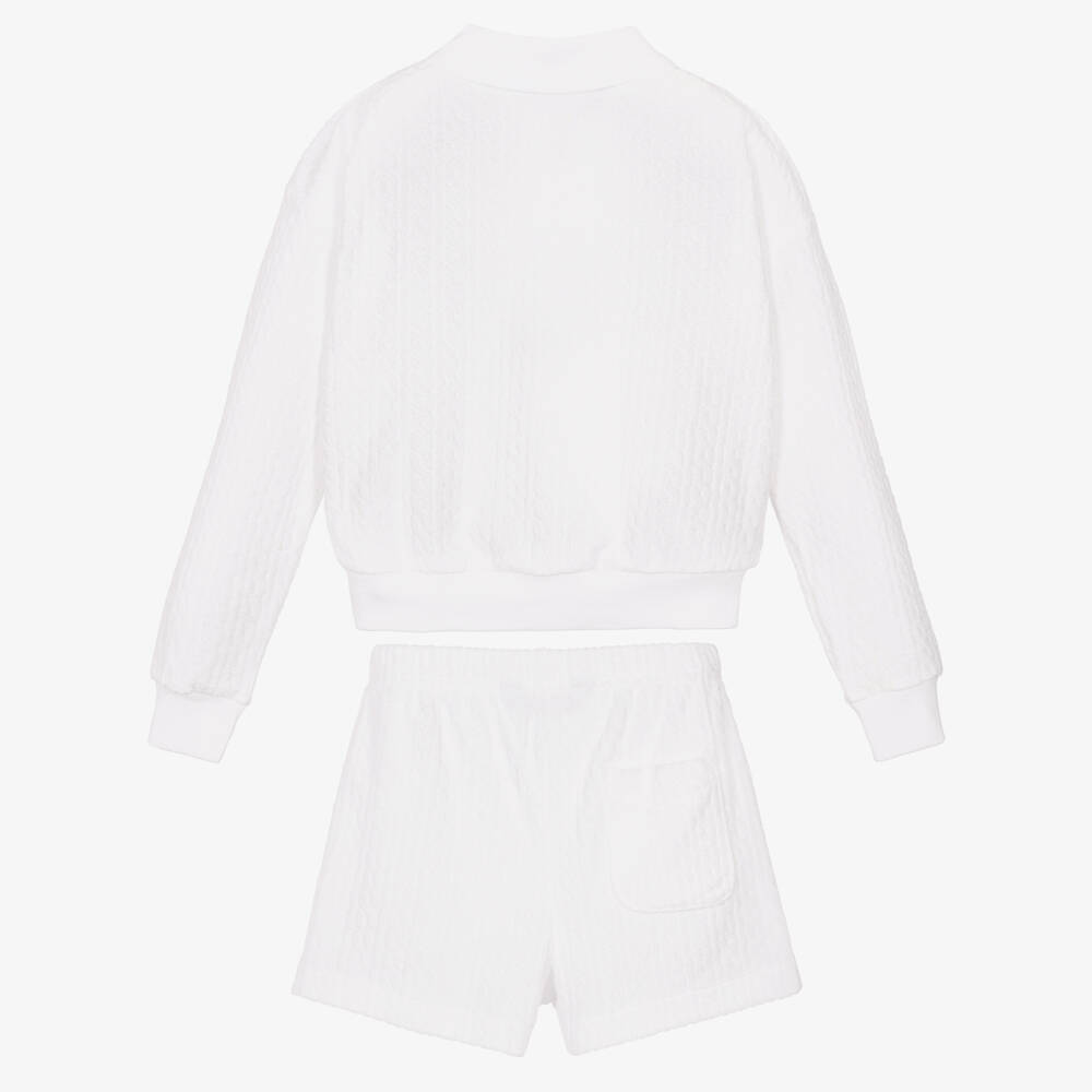 Ralph Lauren-Girls White Cotton Towelling Pony Logo Shorts Set | Childrensalon