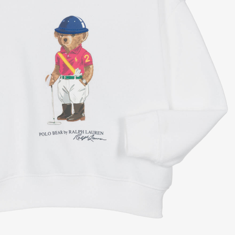Ralph Lauren-Girls White Jersey Sweatshirt with Polo Bear Motif | Childrensalon