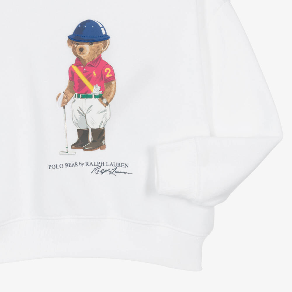 Ralph Lauren-Girls White Jersey Sweatshirt with Polo Bear Motif | Childrensalon