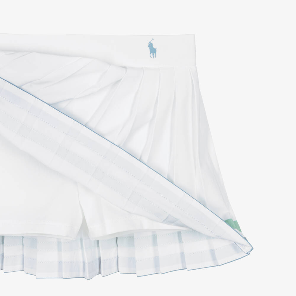 Ralph Lauren-Girls White Pleated Jersey Skort with Striped Trim | Childrensalon