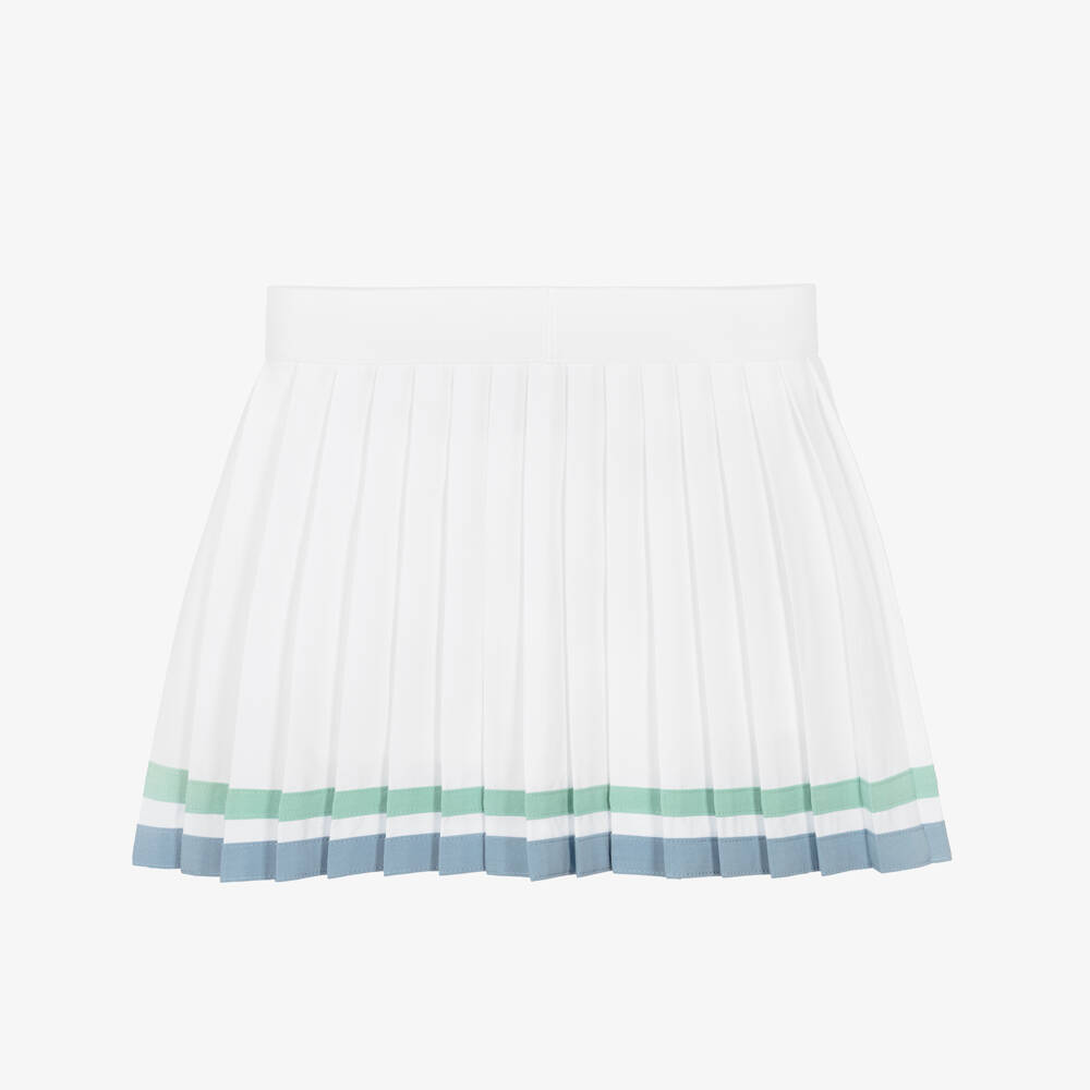 Ralph Lauren-Girls White Pleated Jersey Skort with Striped Trim | Childrensalon