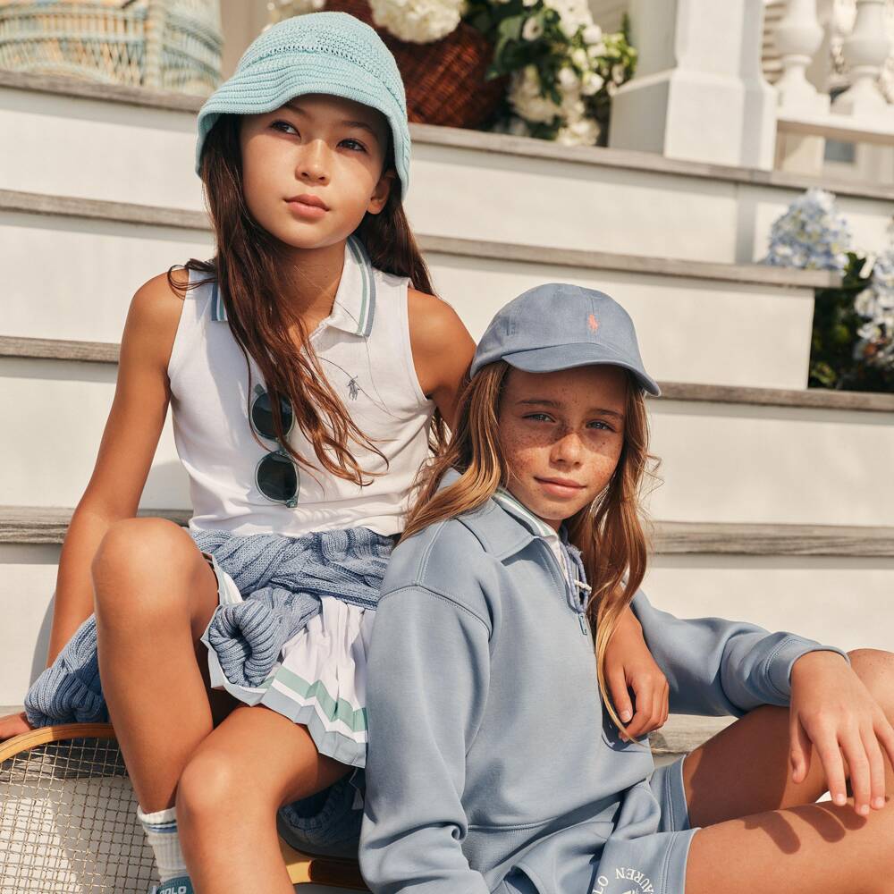 Ralph Lauren-Girls White Pleated Jersey Skort with Striped Trim | Childrensalon