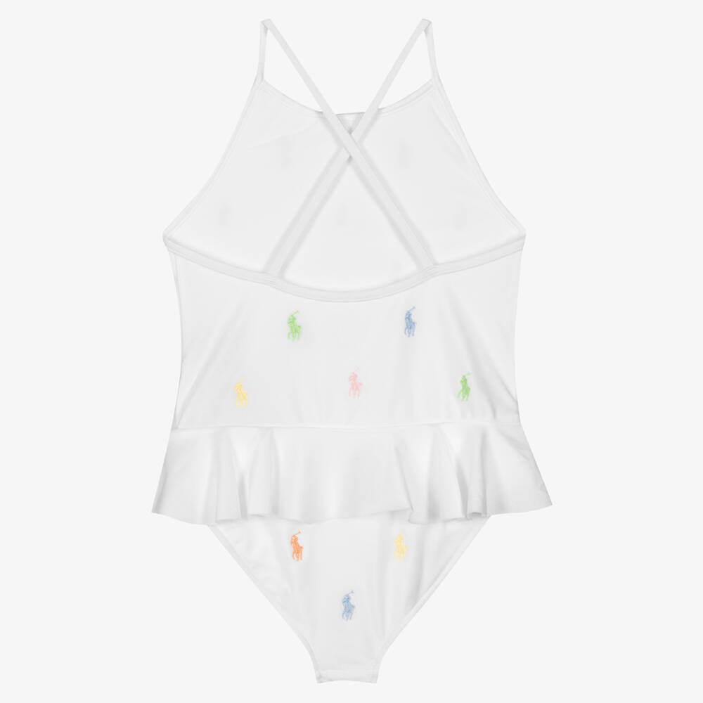 Polo Ralph Lauren-Girls White Pony Logo Swimsuit | Childrensalon