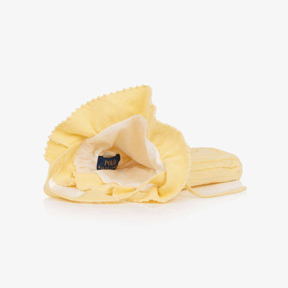 Ralph Lauren-Girls Yellow Cable Knit Handbag with Pony Logo (17cm) | Childrensalon