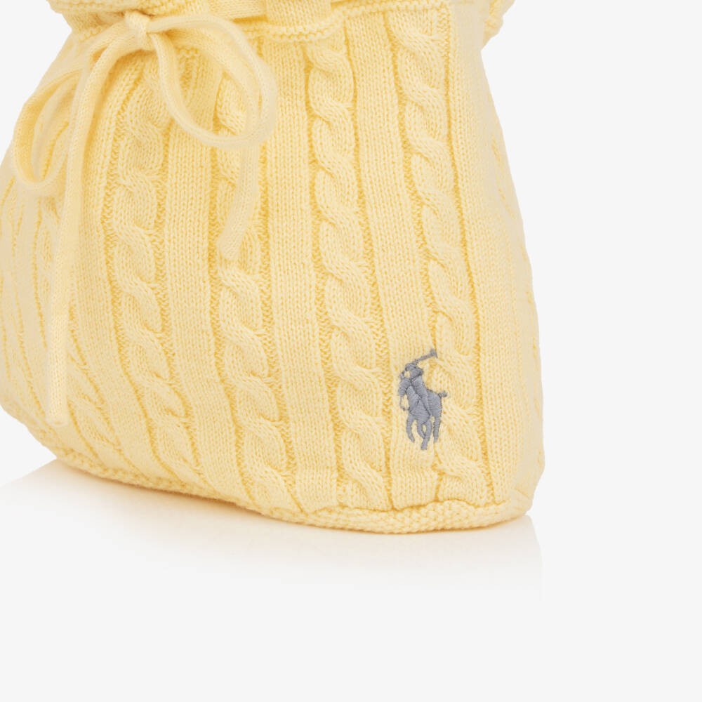 Ralph Lauren-Girls Yellow Cable Knit Handbag with Pony Logo (17cm) | Childrensalon