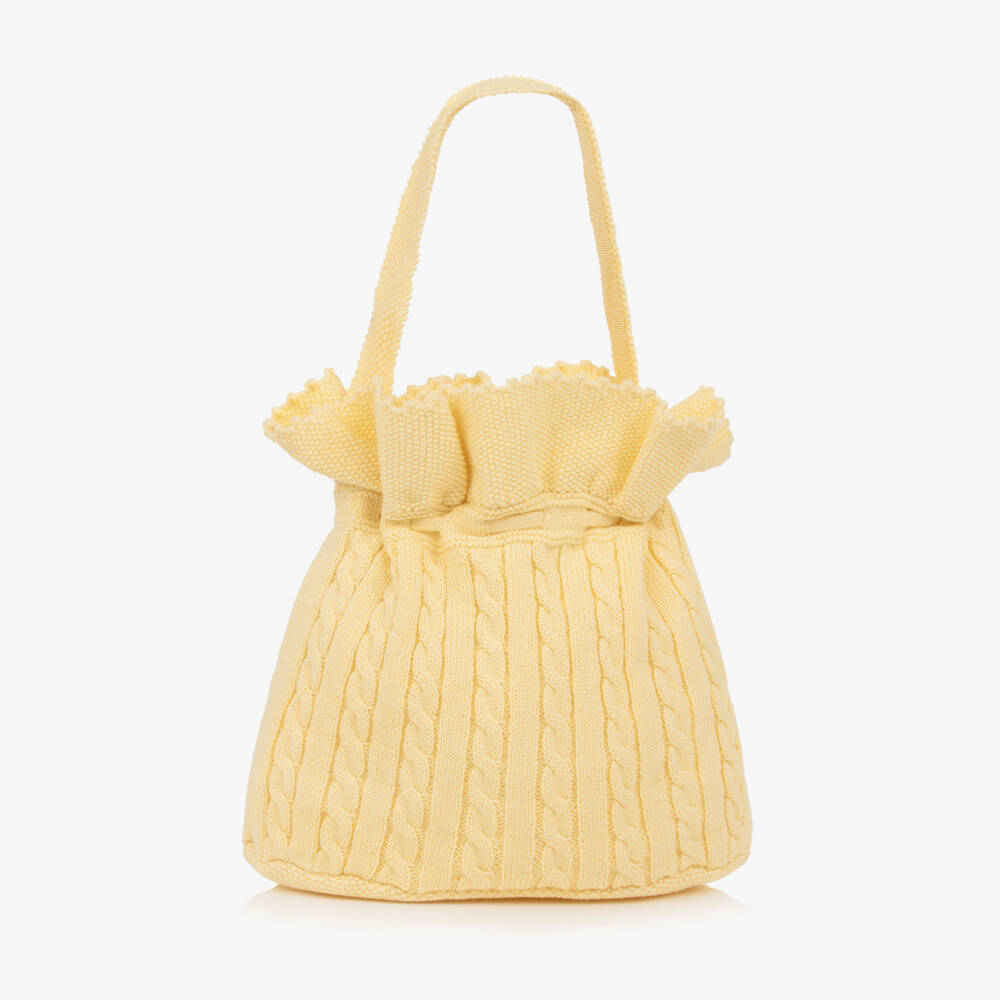 Ralph Lauren-Girls Yellow Cable Knit Handbag with Pony Logo (17cm) | Childrensalon