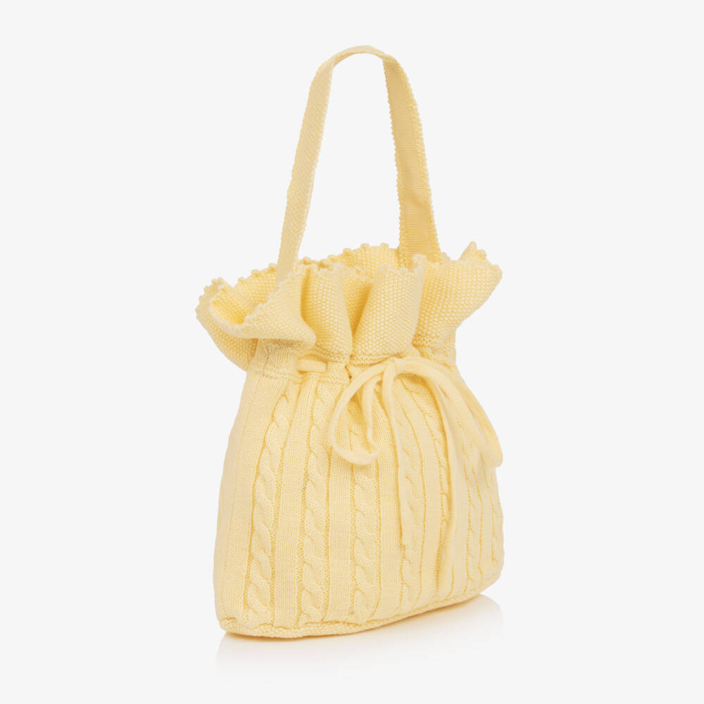 Ralph Lauren-Girls Yellow Cable Knit Handbag with Pony Logo (17cm) | Childrensalon