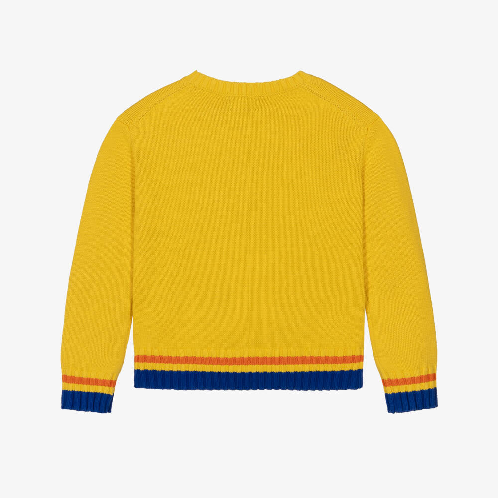 Ralph Lauren-Свитер желтый из хлопкового трикотажа с игроком в поло для девочек | Childrensalon