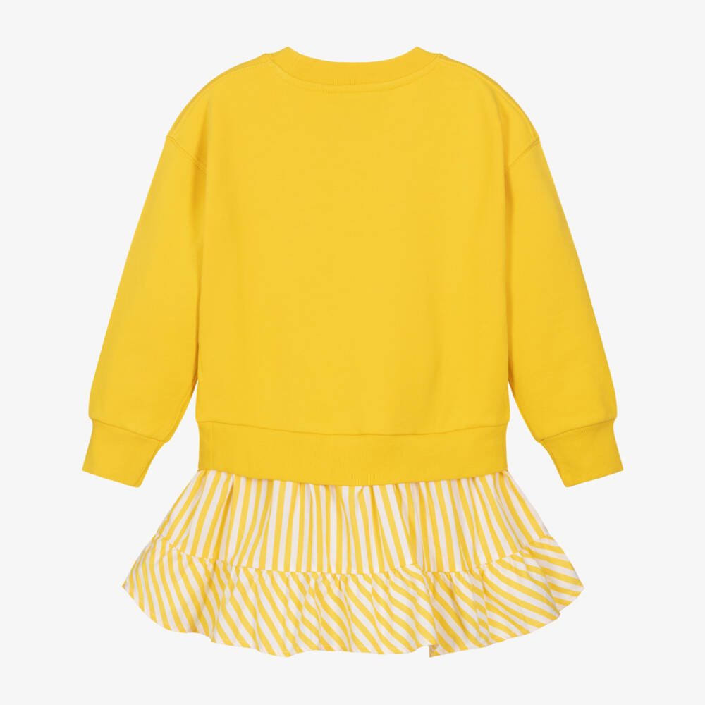 Ralph Lauren-Girls Yellow Cotton Sweatshirt Dress with Stripes & Pony Logo | Childrensalon