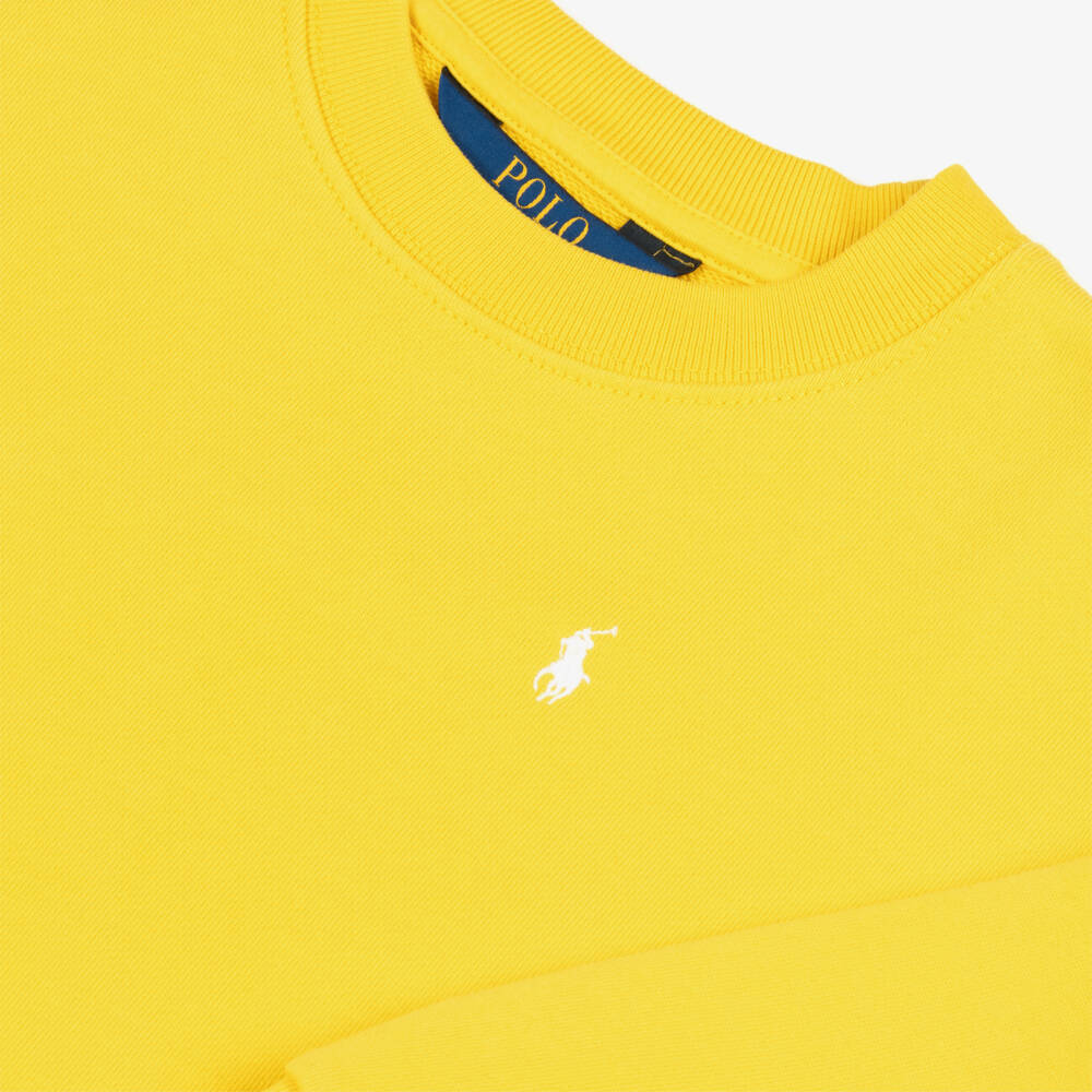 Ralph Lauren-Girls Yellow Cotton Sweatshirt Dress with Stripes & Pony Logo | Childrensalon