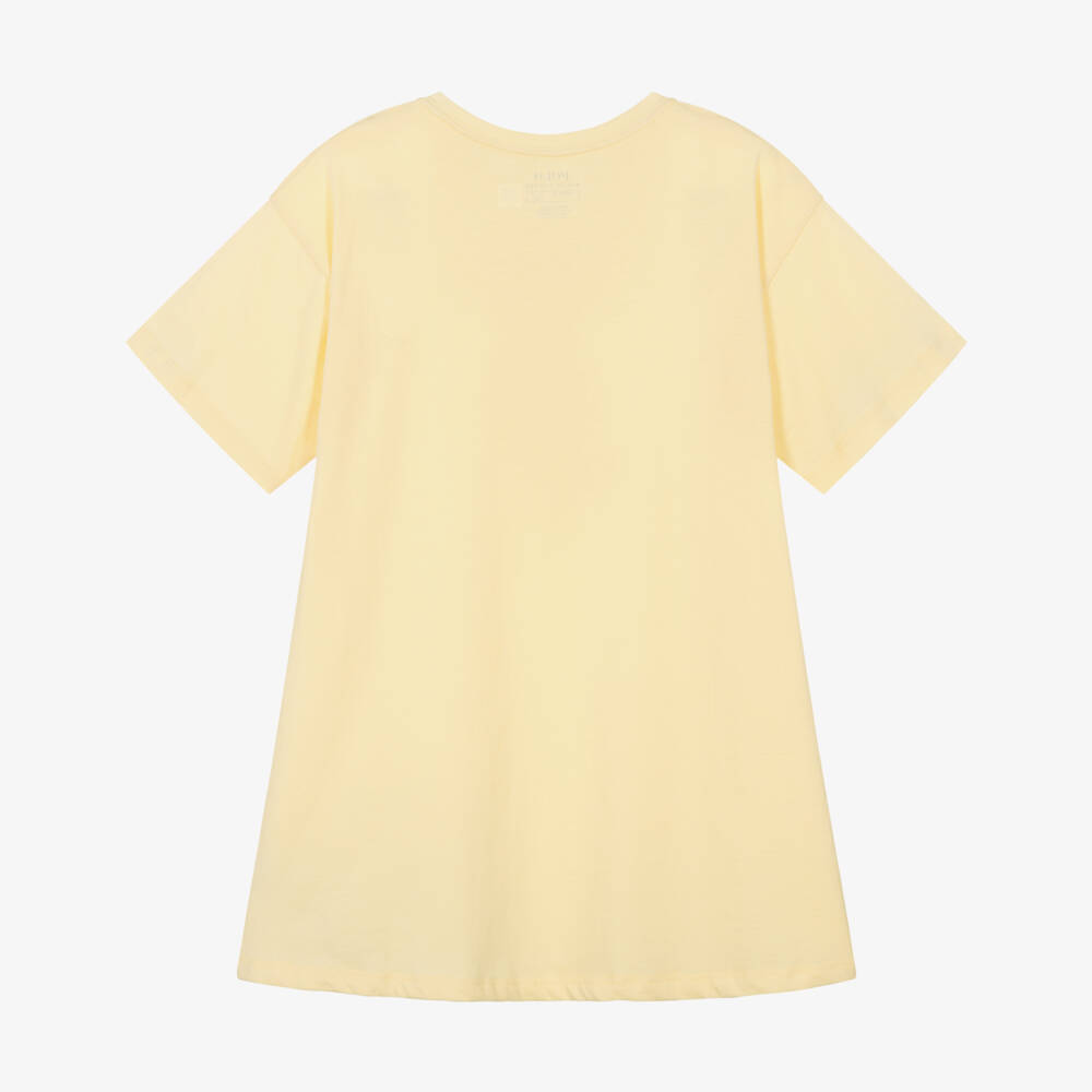 Ralph Lauren-Girls Yellow Cotton T-Shirt Dress with Polo Bear Motif | Childrensalon