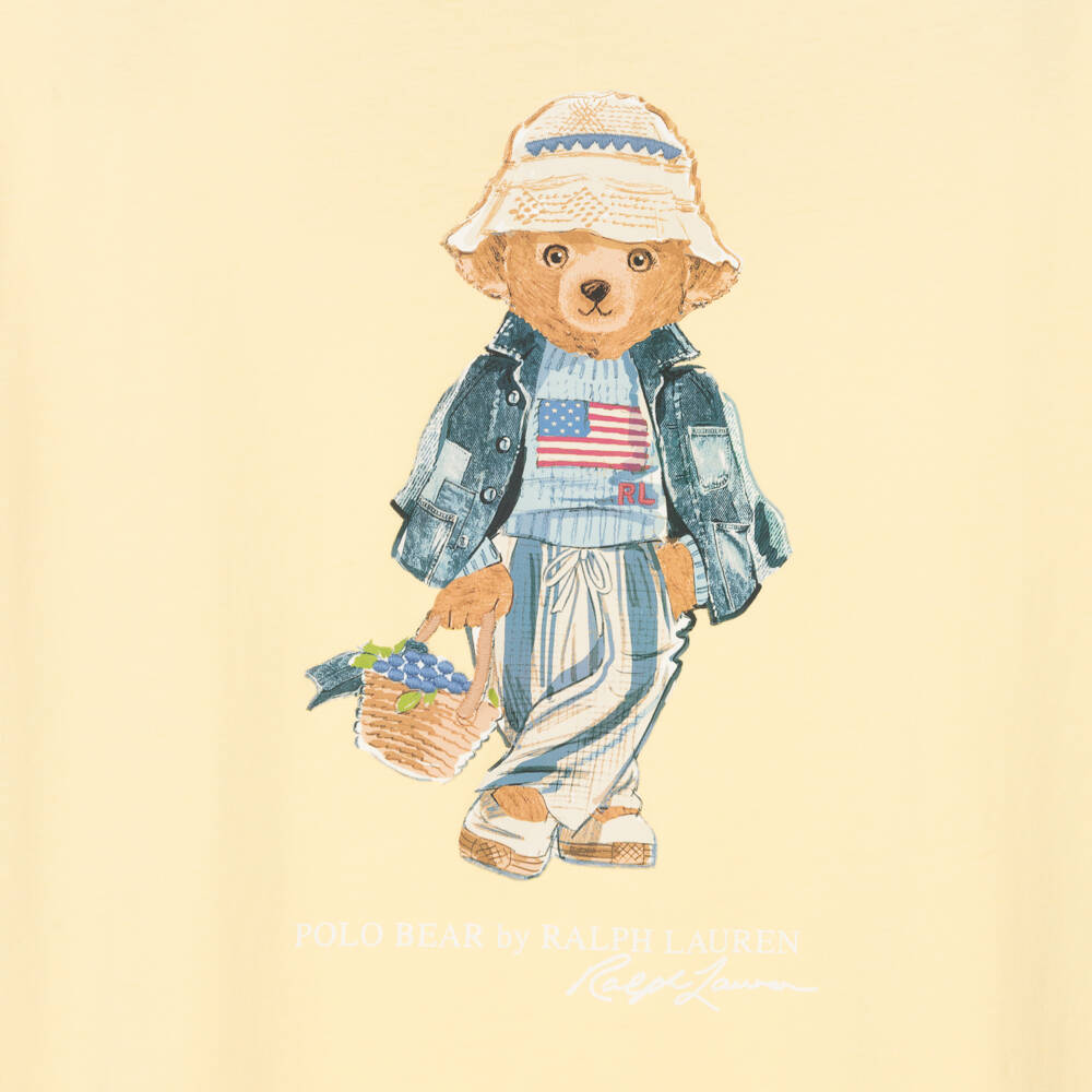 Ralph Lauren-Girls Yellow Cotton T-Shirt Dress with Polo Bear Motif | Childrensalon