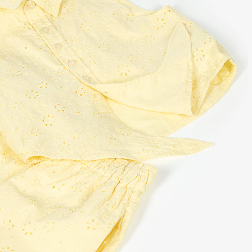 Ralph Lauren-Girls Yellow Embroidered Cotton Sleeveless Top & Trouser Set | Childrensalon