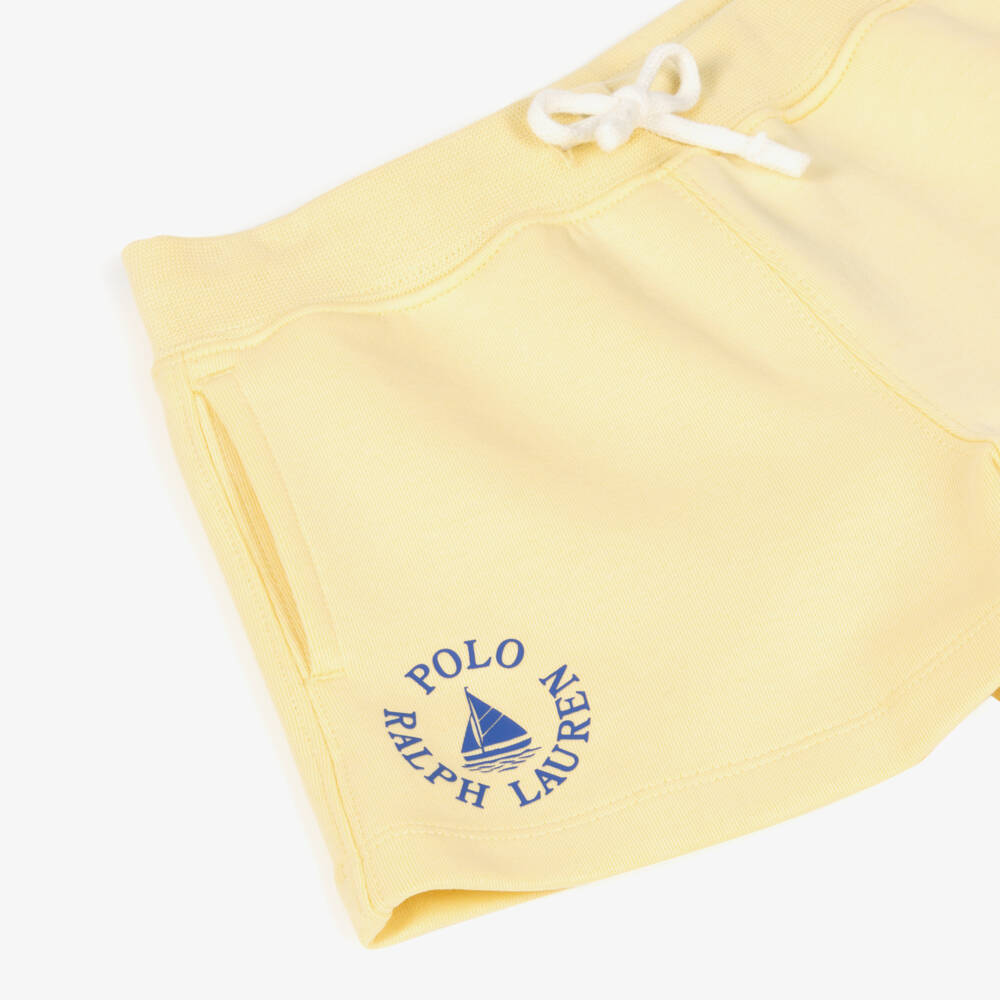 Ralph Lauren-Girls Yellow Jersey Drawstring Shorts | Childrensalon