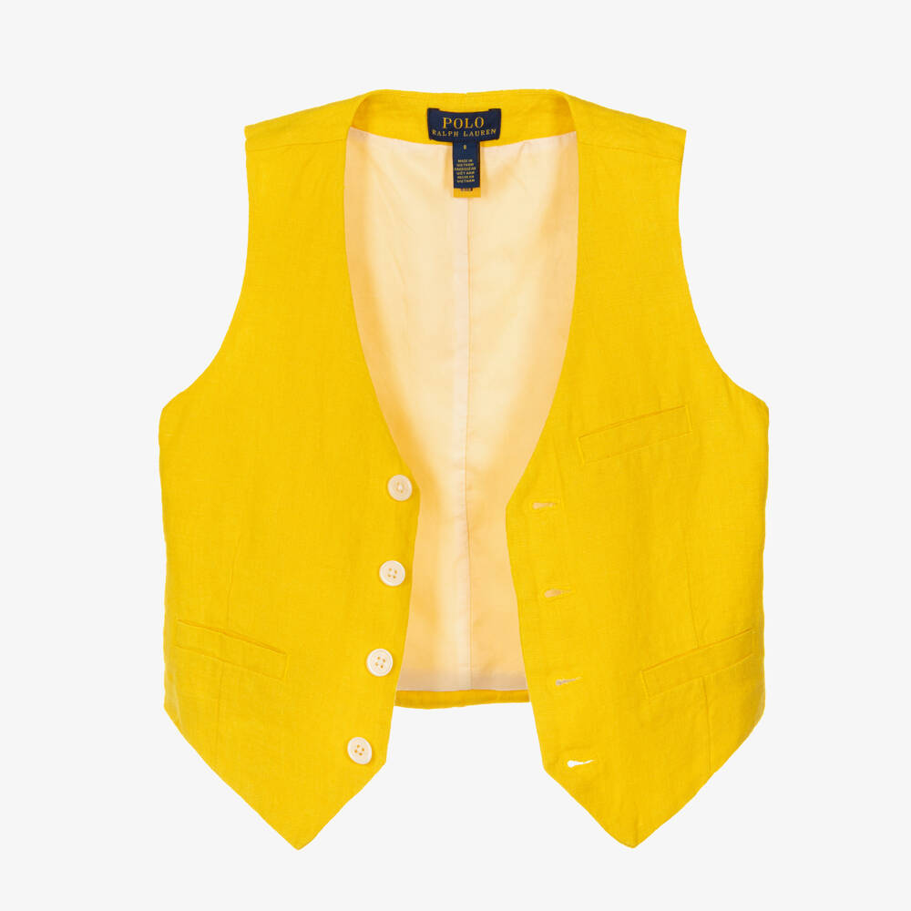 Ralph Lauren-Girls Yellow Linen Waistcoat & Trouser Set | Childrensalon