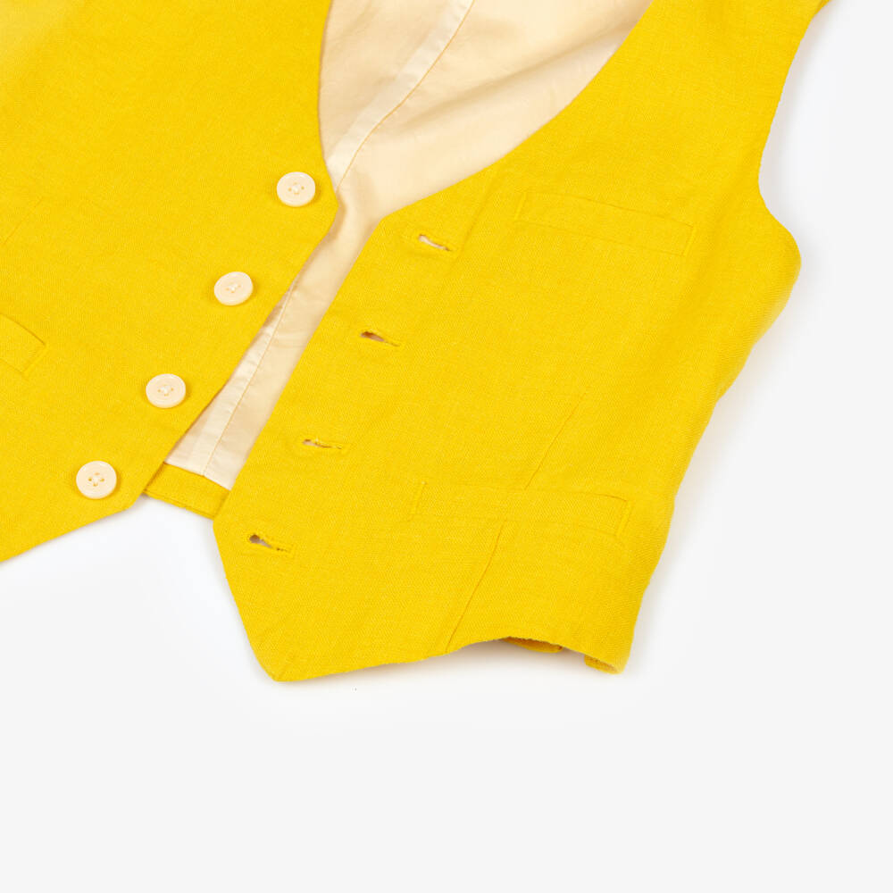 Ralph Lauren-Girls Yellow Linen Waistcoat & Trouser Set | Childrensalon