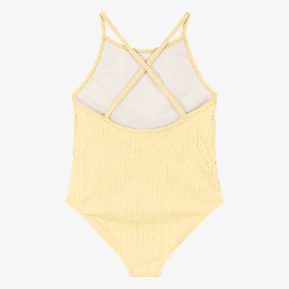 Ralph Lauren-Girls Yellow Mini-Cable Swimsuit | Childrensalon