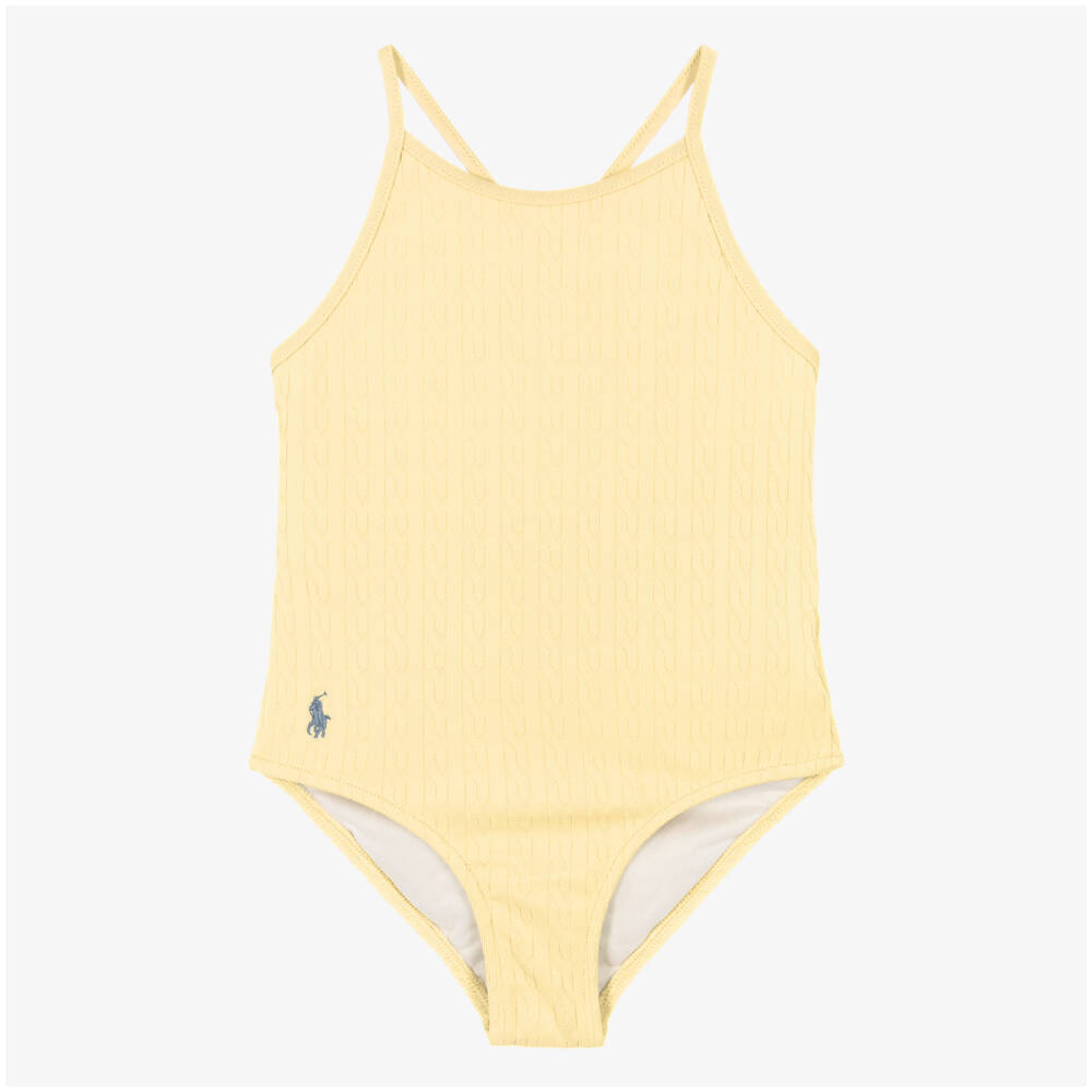 Ralph Lauren-Girls Yellow Mini-Cable Swimsuit | Childrensalon