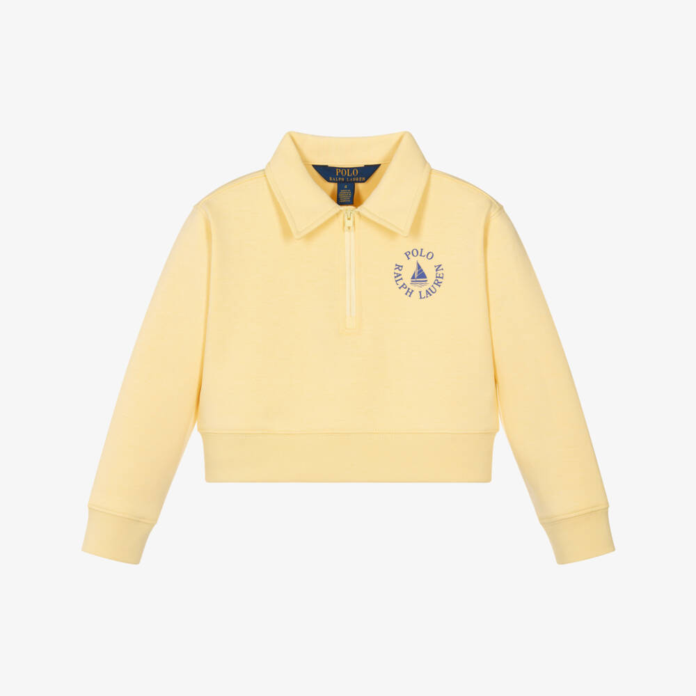 Ralph Lauren-Girls Yellow Quarter-Zip Jersey Sweatshirt | Childrensalon
