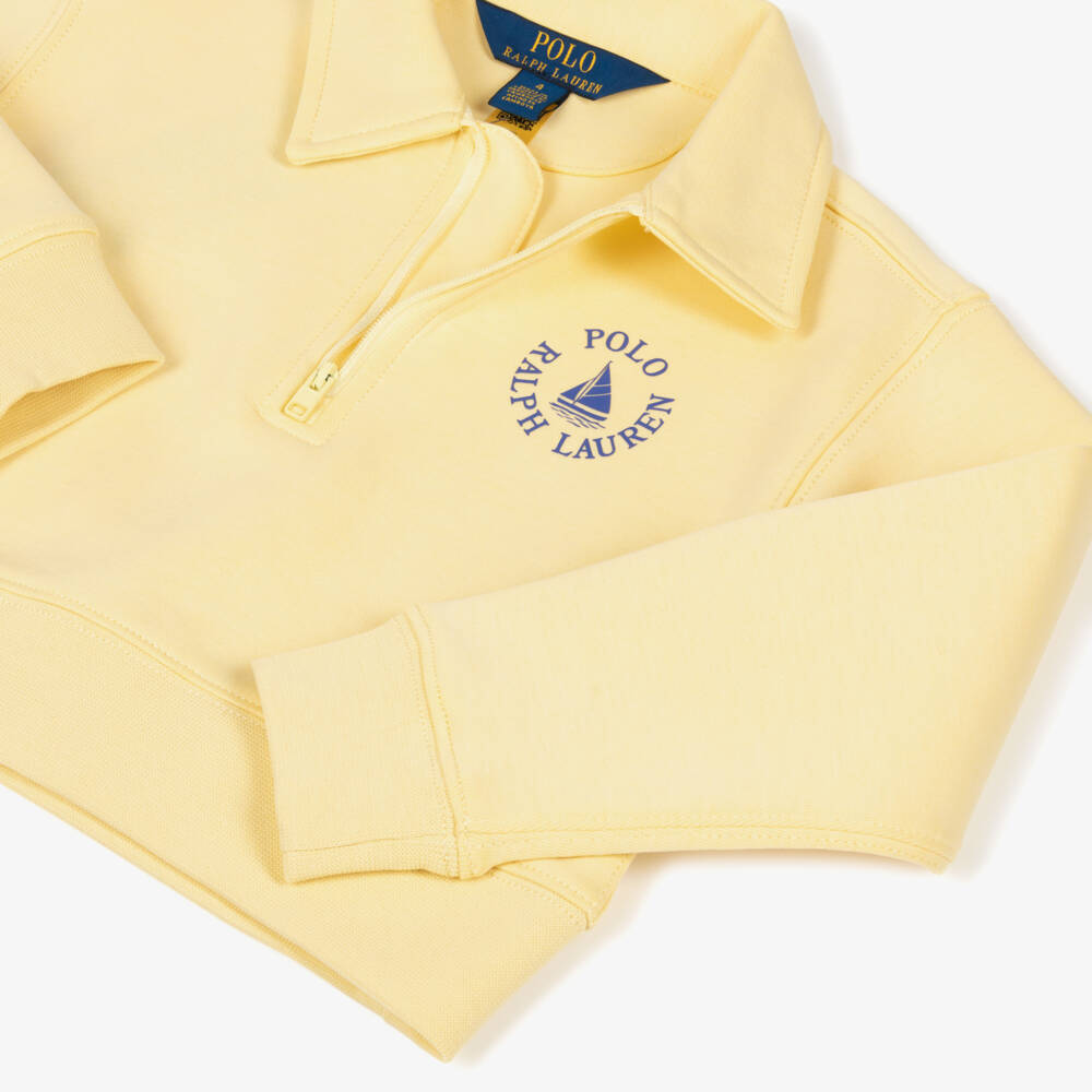 Ralph Lauren-Girls Yellow Quarter-Zip Jersey Sweatshirt | Childrensalon