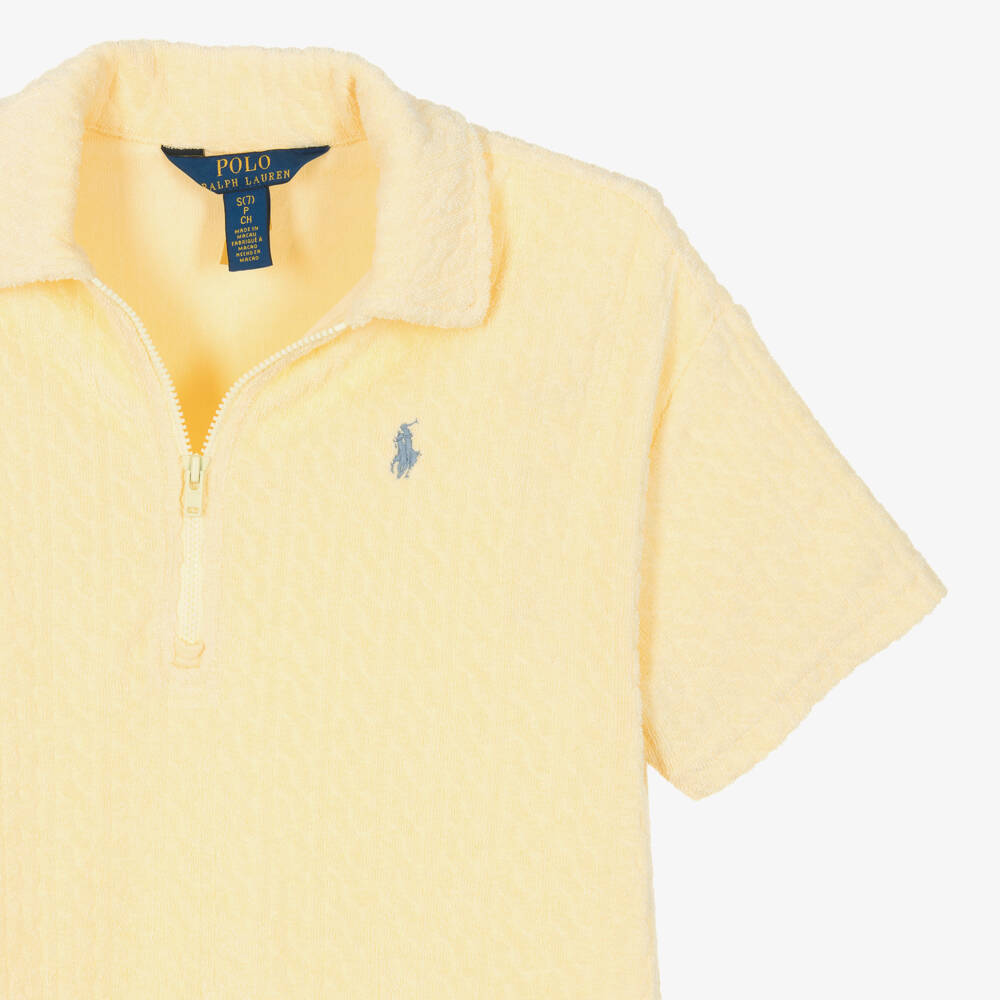 Ralph Lauren-Girls Yellow Towelling Mini-Cable Beach Dress | Childrensalon