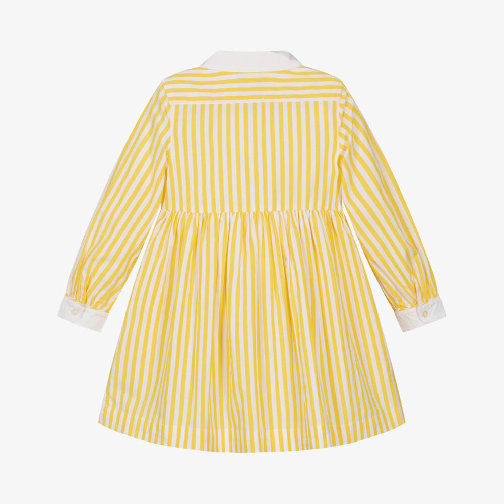 Ralph Lauren-Girls Yellow & White Striped Cotton Shirt Dress | Childrensalon