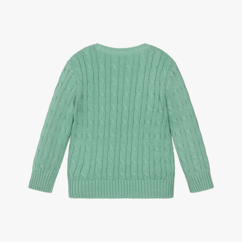Ralph Lauren-Boys Green Cotton Cable Knit Sweater | Childrensalon